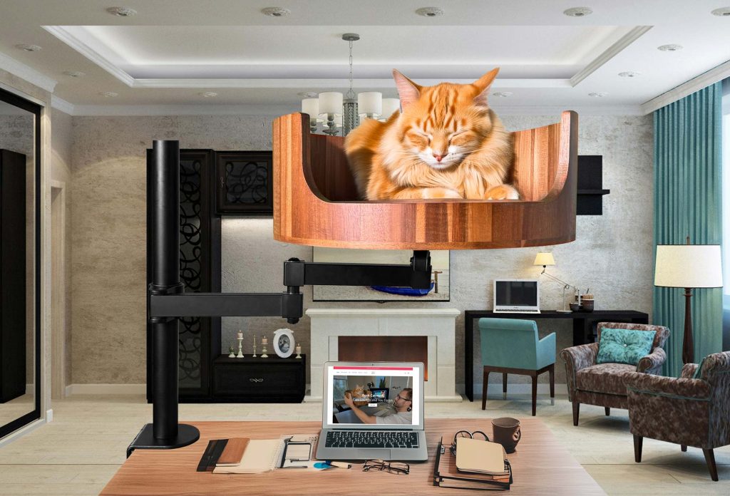 desk with cat tree